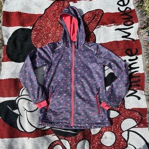 CRIVIT BLUE PINK LEAF GRAPHIC PRINT ZIP UP HOODED JACKET SIZE 12/14 GIRLS